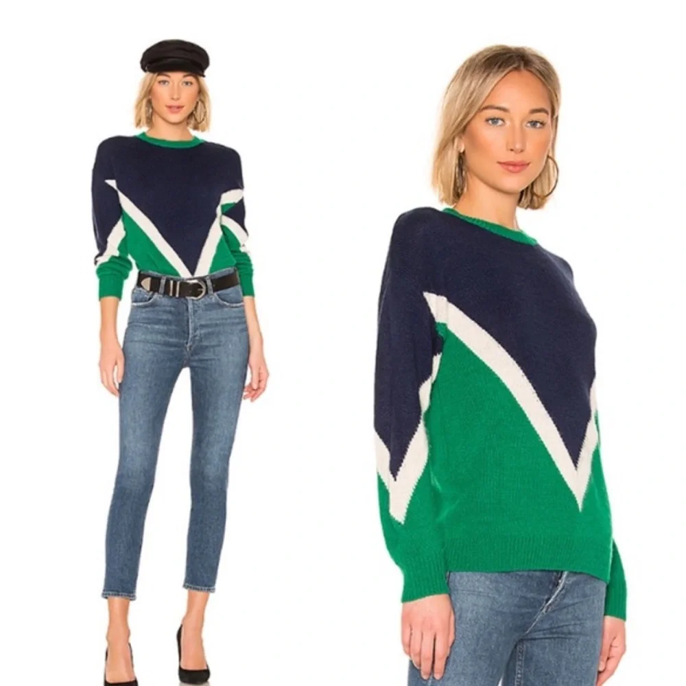 Revolve J.O.A. Blue Green Chevron Retro Sweater